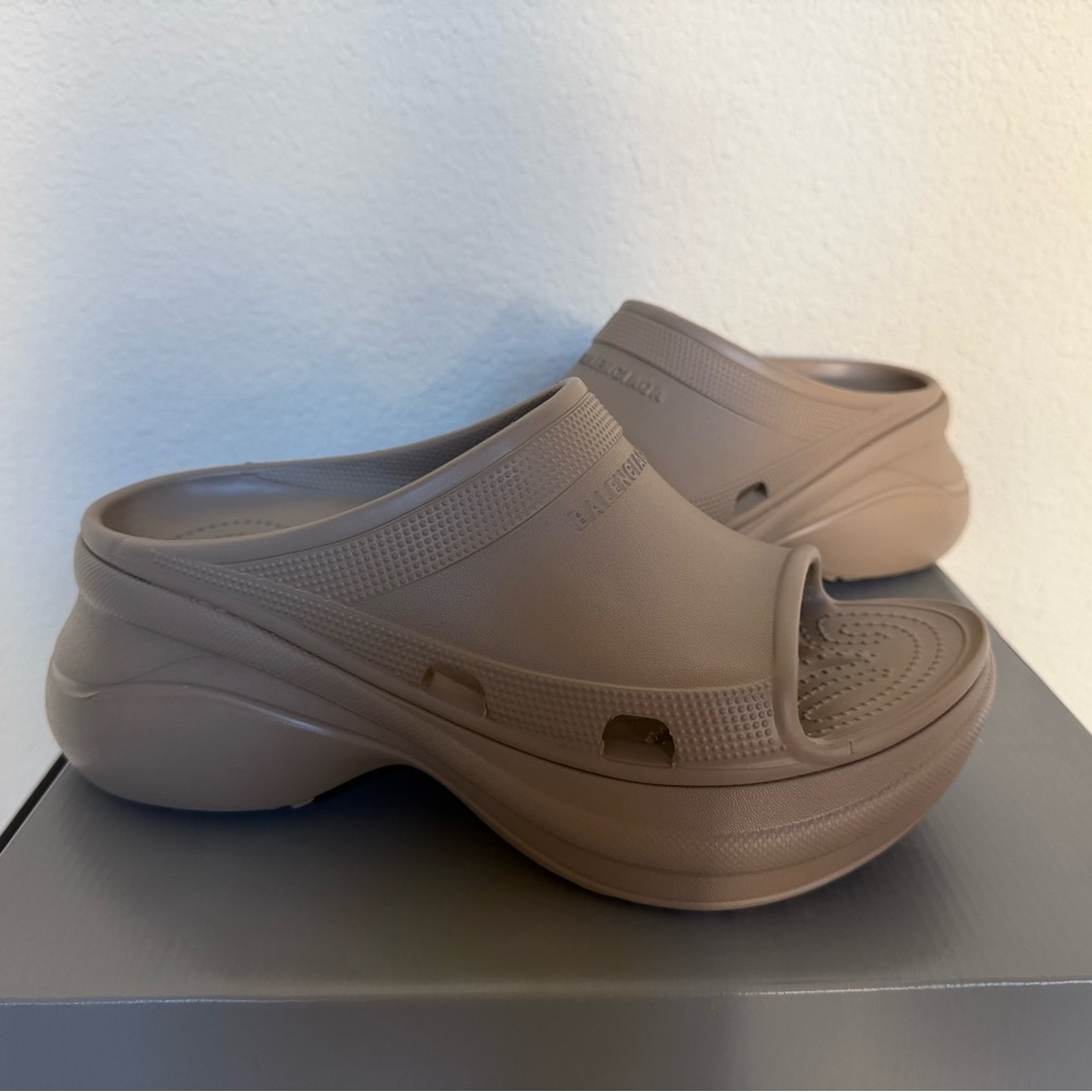 Balenciaga Beige Rubber Wedge Slip On Sandal 42